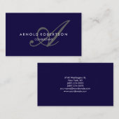 Modern Monogram Dark Blue Trendy Visitekaartje (Voorkant / Achterkant)