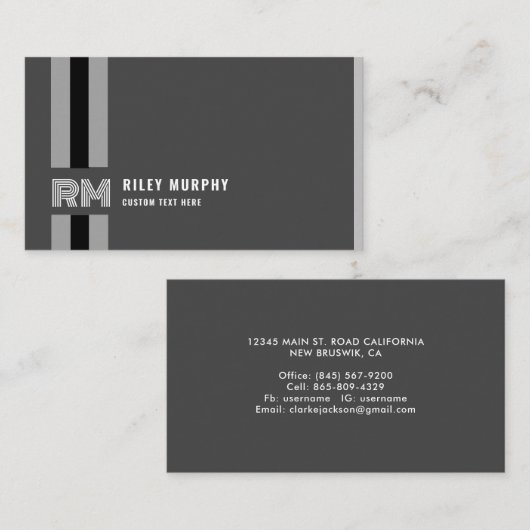 Modern Monogram Dark Gray Professional Visitekaartje (Voorkant / Achterkant)