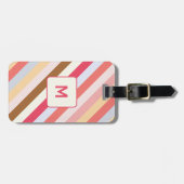 Modern Monogram Diagonaal Snoep Streep Gepersonali Bagagelabel (Voorkant horizontaal)