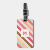 Modern Monogram Diagonaal Snoep Streep Gepersonali Bagagelabel (Voorkant verticaal)