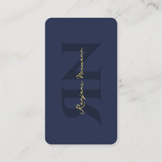 Modern Monogram Donkerblauw Goud Professioneel Visitekaartje (Voorkant)