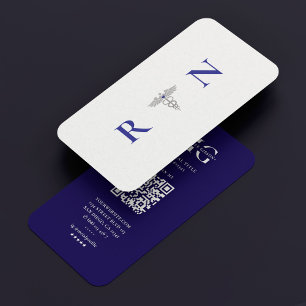 Modern Monogram Donkerblauw RN Caduceus Reisverple Visitekaartje