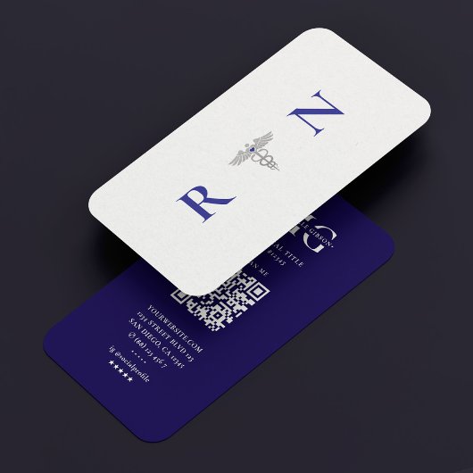 Modern Monogram Donkerblauw RN Caduceus Reisverple Visitekaartje