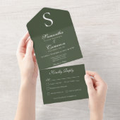 Modern Monogram donkergroen diner All In One Uitnodiging (Afscheurbaar)