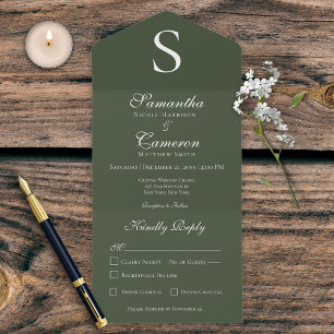 Modern Monogram donkergroen diner All In One Uitnodiging
