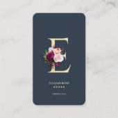 Modern Monogram E Professional Donkerblauw Goud Visitekaartje (Voorkant)