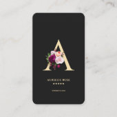 Modern Monogram Een Elegante Bloemen Zwart Visitekaartje (Voorkant)