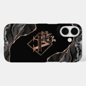 Modern Monogram Een Zwarte Agaat Marmeren Roos Gou Case-Mate iPhone Case (Achterkant (horizontaal))