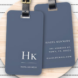 Modern Monogram Eenvoudig Elegant Marine Blauw Wit Bagagelabel
