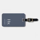 Modern Monogram Eenvoudig Elegant Marine Blauw Wit Bagagelabel (Voorkant horizontaal)