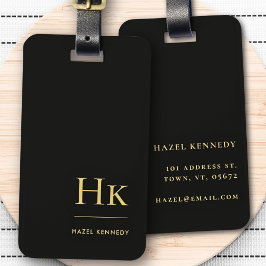 Modern Monogram Eenvoudig Elegant Zwart Goud Class Bagagelabel