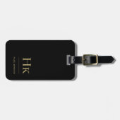 Modern Monogram Eenvoudig Elegant Zwart Goud Class Bagagelabel (Voorkant horizontaal)
