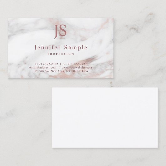 Modern Monogram Eenvoudig Roos Marmeren Sjabloon Visitekaartje (Voorkant / Achterkant)