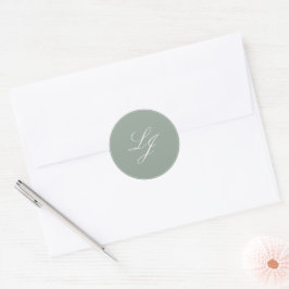 Modern Monogram Eenvoudig Script Sage Green Weddin Ronde Sticker