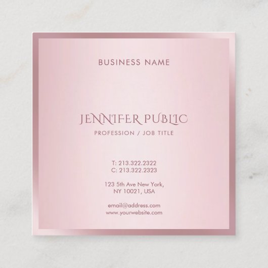 Modern Monogram Eenvoudige Sjabloon Roos Gouden Kl Vierkante Visitekaartje (Achterkant)