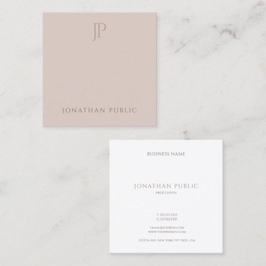 Modern Monogram Elegant Eenvoudige Sjabloon Creati Vierkante Visitekaartje (Voorkant / Achterkant)