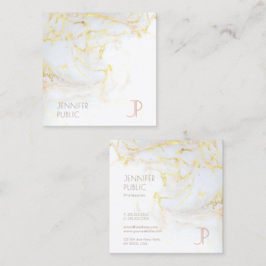 Modern monogram Elegant Goud Marmer Luxe Vierkante Visitekaartje (Voorkant / Achterkant)