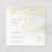 Modern monogram Elegant Goud Marmer Luxe Vierkante Visitekaartje (Achterkant)