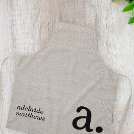 Modern Monogram Elegant Linnen Look Initiaal Naam Schort