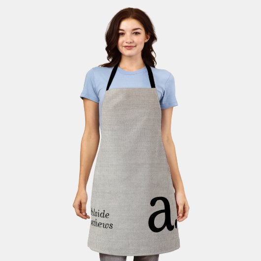 Modern Monogram Elegant Linnen Look Initiaal Naam Schort (Gedragen)