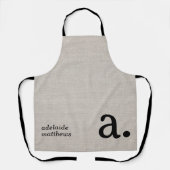 Modern Monogram Elegant Linnen Look Initiaal Naam Schort (Voorkant)