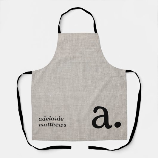 Modern Monogram Elegant Linnen Look Initiaal Naam Schort (Voorkant)