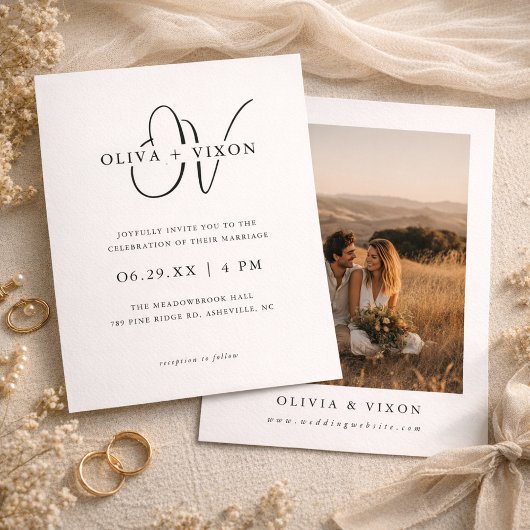 Modern Monogram Elegant Photo Wedding Invitation Kaart