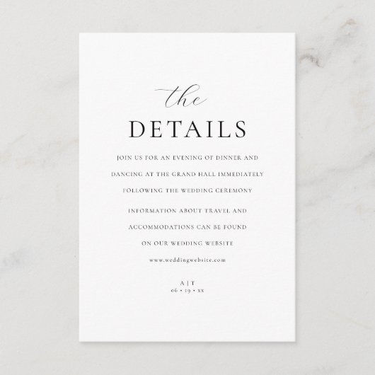 Modern Monogram Elegant Script Details Trouwen Informatiekaartje (Voorkant)