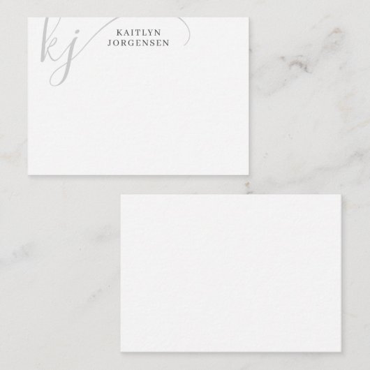 Modern Monogram Elegant Script Initialen Grijs Notitiekaartje (Voorkant / Achterkant)