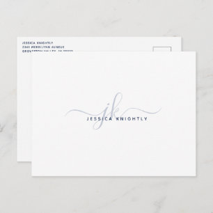 Modern Monogram Elegant Script Initialen Navy Blue Briefkaart