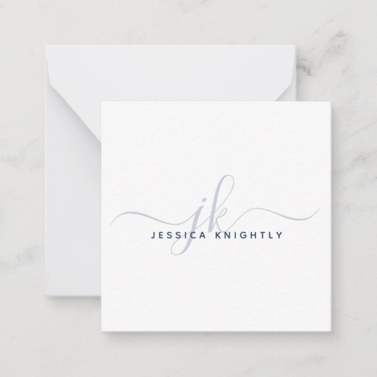 Modern Monogram Elegant Script Initialen Navy Blue Notitiekaartje (Voorkant)