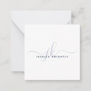 Modern Monogram Elegant Script Initialen Navy Blue Notitiekaartje