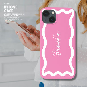 Modern Monogram Elegant Script Pink Wave Edge Case-Mate iPhone Case
