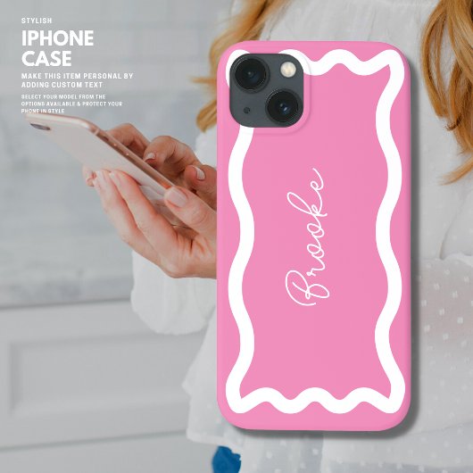 Modern Monogram Elegant Script Pink Wave Edge Case-Mate iPhone Case