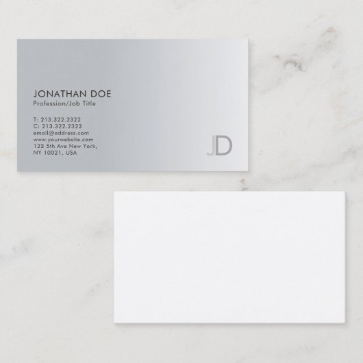 Modern Monogram Elegant Silver Sjabloon Trendy Visitekaartje (Voorkant / Achterkant)
