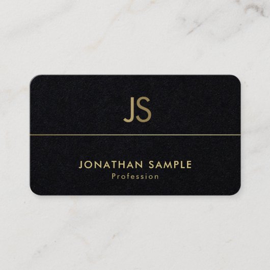 Modern Monogram Elegant Zwart Goud Luxe Vlakte Visitekaartje (Voorkant)