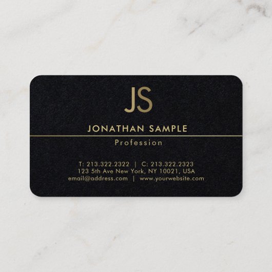 Modern Monogram Elegant Zwart Goud Luxe Vlakte Visitekaartje (Achterkant)