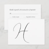 Modern Monogram Elegant Zwart-wit Bruiloft RSVP Kaartje (Voorkant / Achterkant)