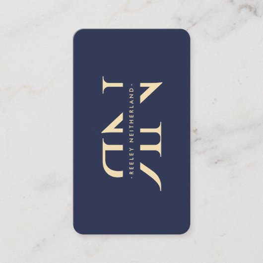 Modern Monogram Elegante Initialen Logo Donkerblau Visitekaartje (Voorkant)