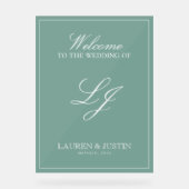 Modern Monogram Emerald Green Script Welkom Acryl Bord (Voorkant)