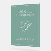 Modern Monogram Emerald Green Script Welkom Acryl Bord (Hoek)