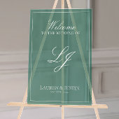 Modern Monogram Emerald Green Script Welkom Acryl Bord