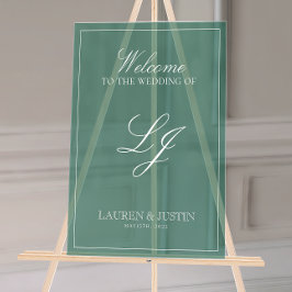 Modern Monogram Emerald Green Script Welkom Acryl Bord