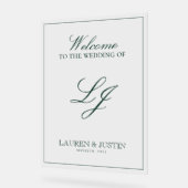 Modern Monogram Emerald Green Script Welkom Acryl Bord (Hoek)