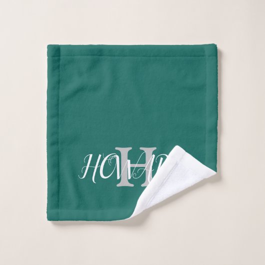 Modern Monogram Emerald Green White Wedding Bath T Bad Handdoek (Wasdoekje)