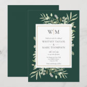 Modern Monogram Emerald Greenery Wedding Kaart (Voorkant / Achterkant)