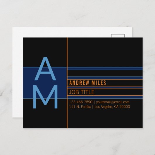 Modern monogram en bewerkbare vormen en kleuren briefkaart (Voorkant / Achterkant)
