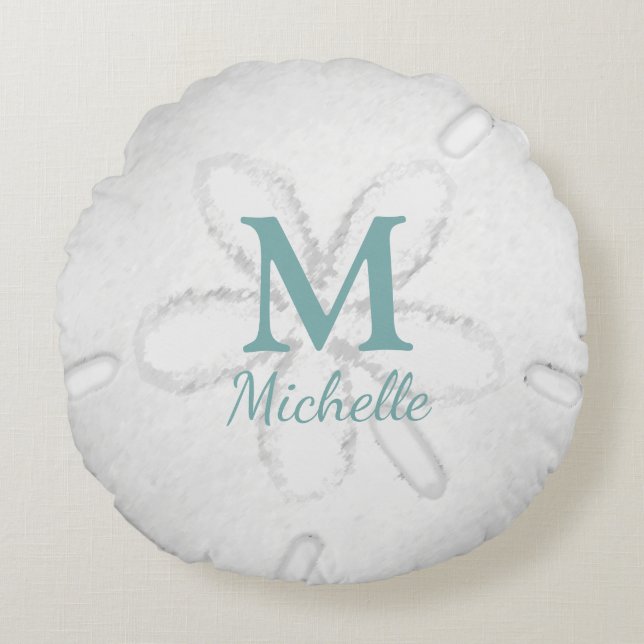 Modern Monogram en Dollar Turquoise Ocean Rond Kussen (Voorkant)
