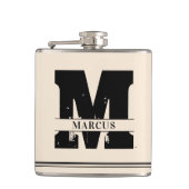 Modern Monogram en Naam Man Heupfles (Voorkant)