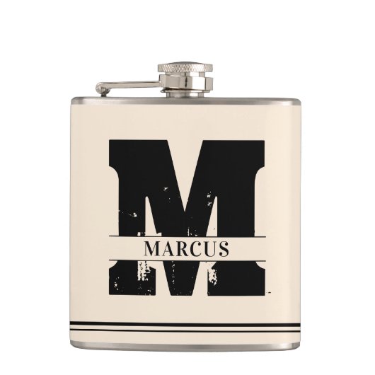 Modern Monogram en Naam Man Heupfles (Voorkant)